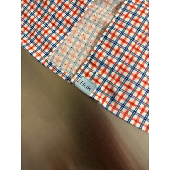 HUK Performance Fishing Button Down Shirt Red Blue Plaid Long Sleeve Men XL - Picture 9 of 16